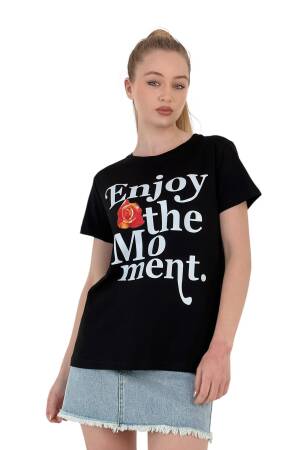 The Moment Printed Black Oversized T-shirt - MISS POEM - Globality Store - Women Clothes Wholesale Turkey
