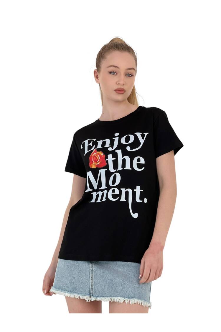 The Moment Printed Black Oversized T-shirt