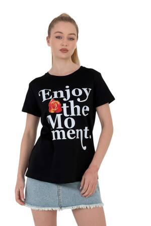 The Moment Printed Black Oversized T-shirt - MISS POEM - Globality Store - Women Clothes Wholesale Turkey