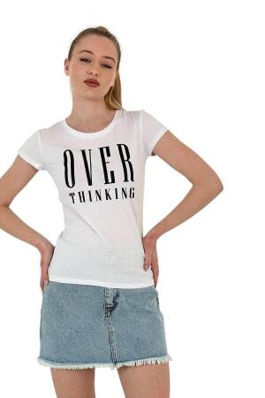 Thinking Printed Short Sleeve Slim Fuchsia T-Shirt - MISS POEM - Globality Store - Women Clothes Wholesale Turkey