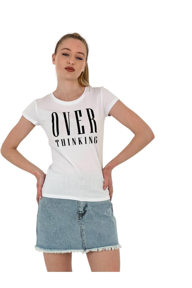 Thinking Printed Short Sleeve Slim Fuchsia T-Shirt