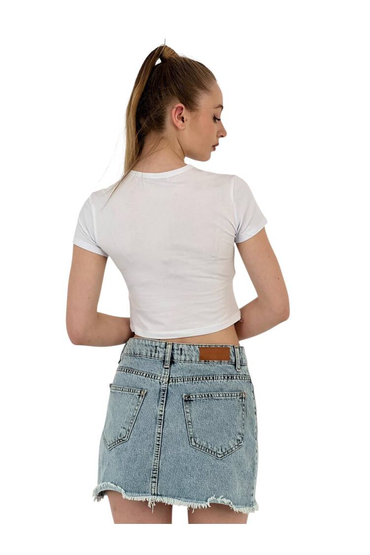 Short Sleeve Summer White Crop T-Shirt With Stones