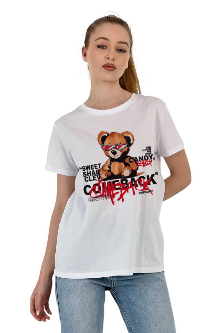 Cool Bear Printed T-Shirt — Black & - MISS POEM - Globality Store - Women Clothes Wholesale Turkey