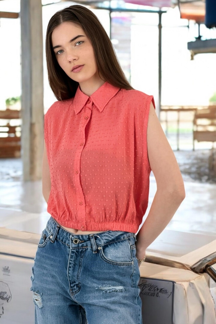 Textured Sleeveless Shirt - Summer Chic - MISS POEM - Globality Store - Women Clothes Wholesale Turkey