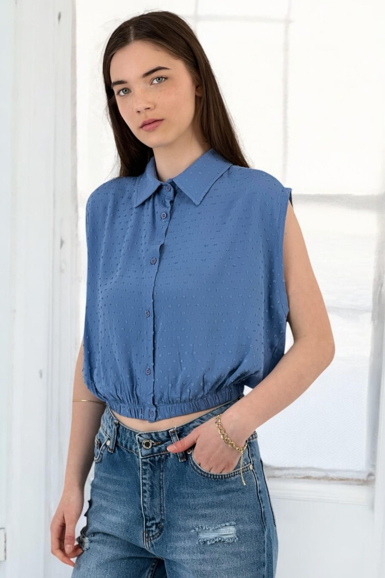Textured Sleeveless Shirt - Summer Chic - MISS POEM - Globality Store - Women Clothes Wholesale Turkey
