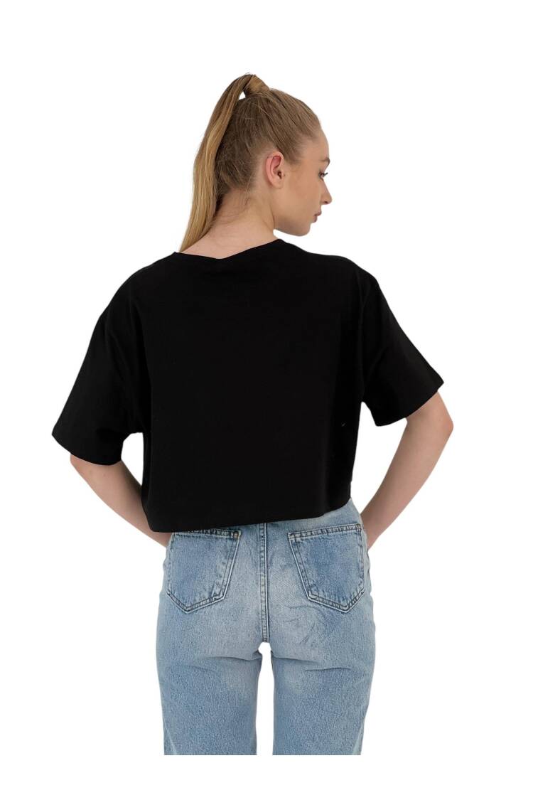 Oversize Printed Short Sleeve White Crop T Shirt