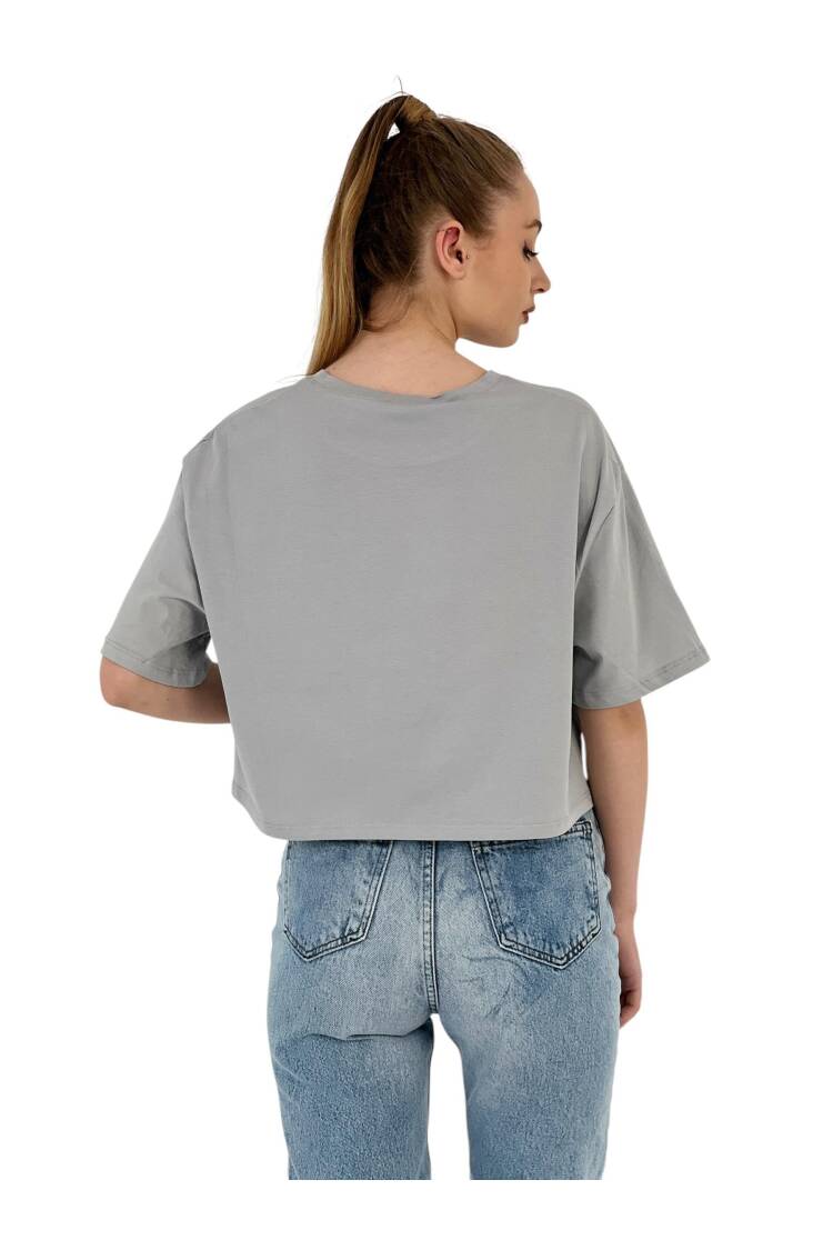 Oversize Printed Short Sleeve White Crop T Shirt