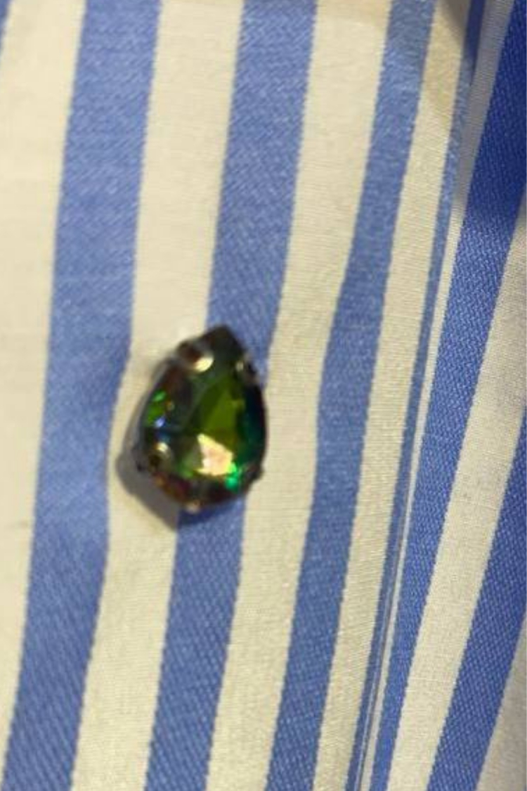 Blue And White Striped Shirt With Stone Embellishment