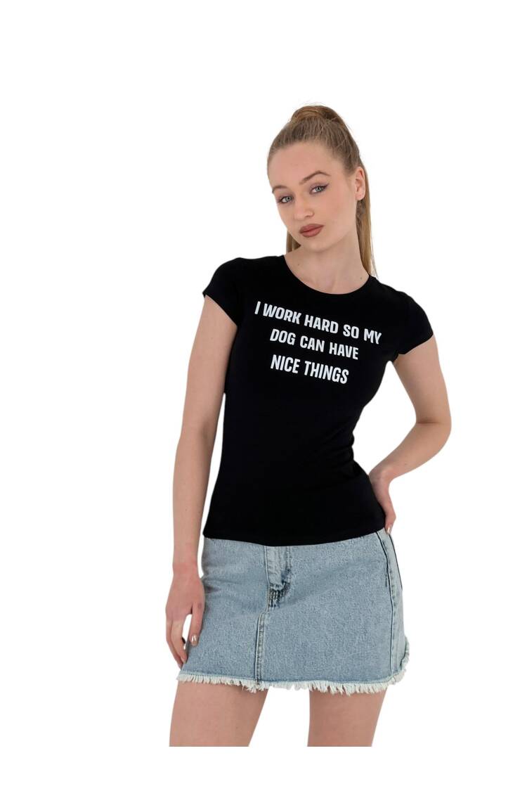 Summer Letter Print Short Sleeve SlimT-Shirt - MISS POEM - Globality Store - Women Clothes Wholesale Turkey