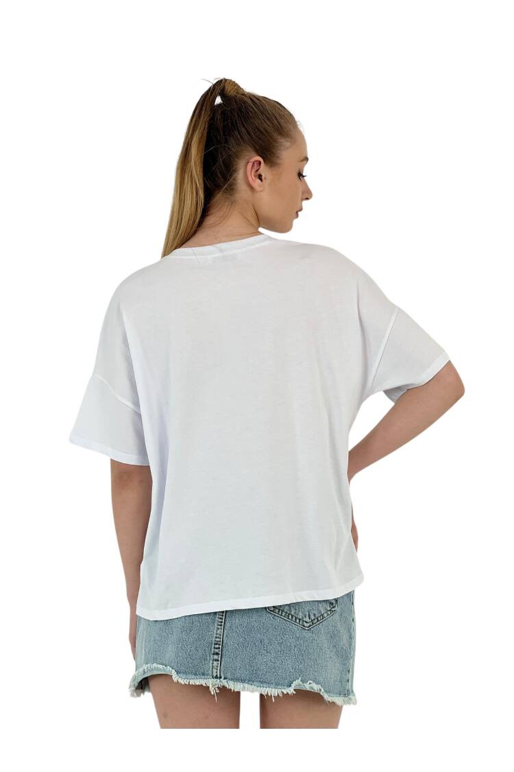 Teddy Bear Stone Printed Short Sleeve Loose Black T-Shirt