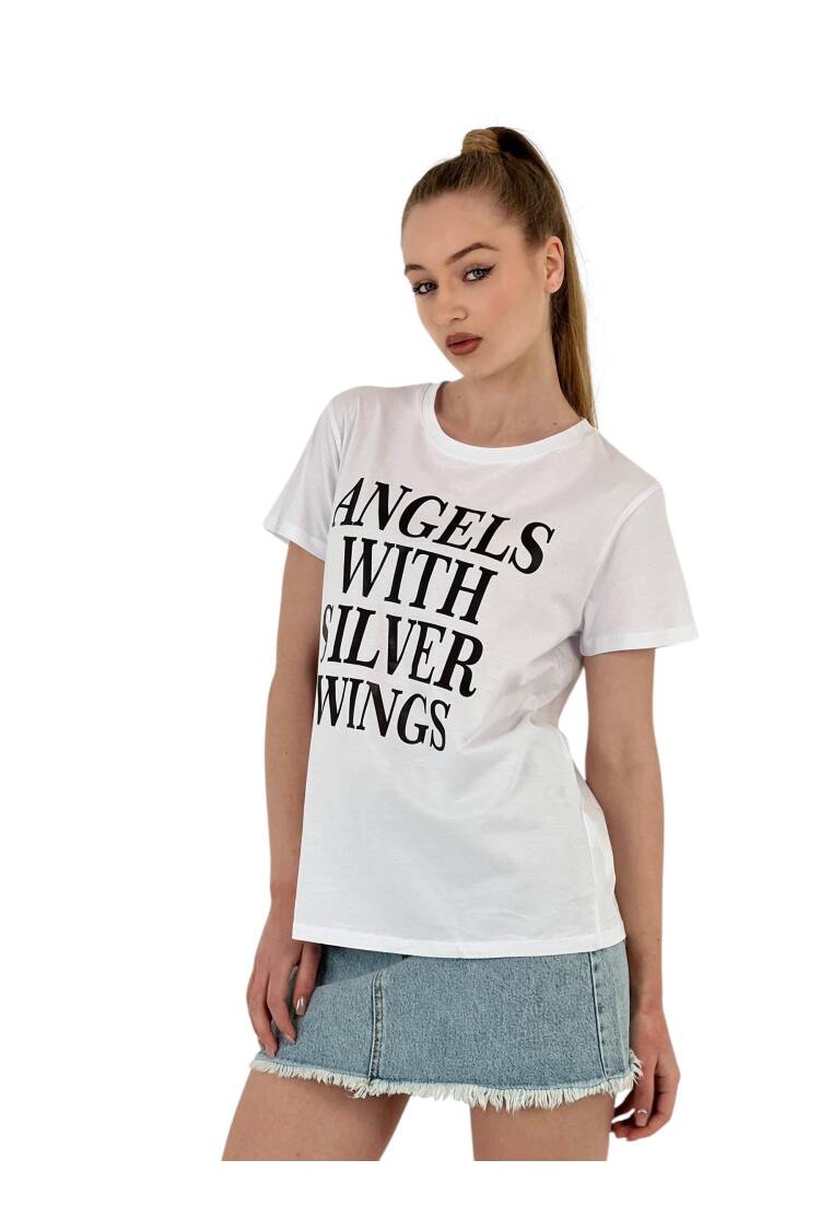 With Silver Wings Printed Black T-shirt