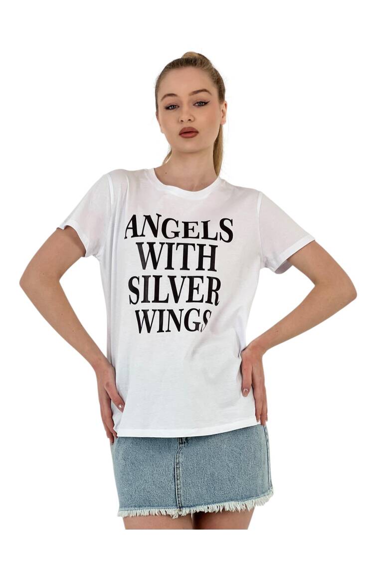 With Silver Wings Printed Black T-shirt