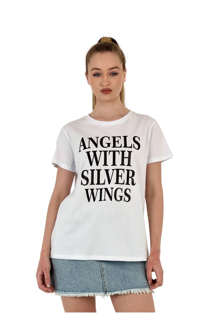 With Silver Wings Printed Black T-shirt