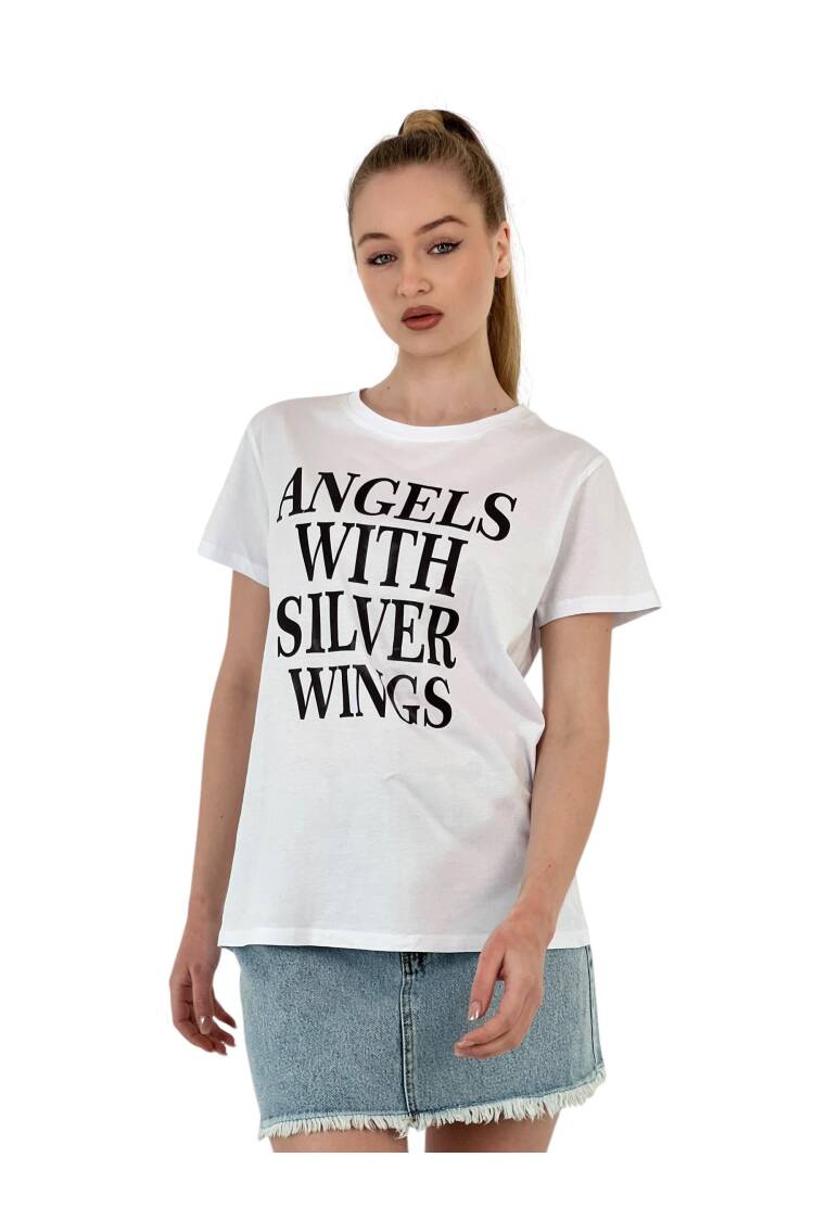 With Silver Wings Printed Black T-shirt