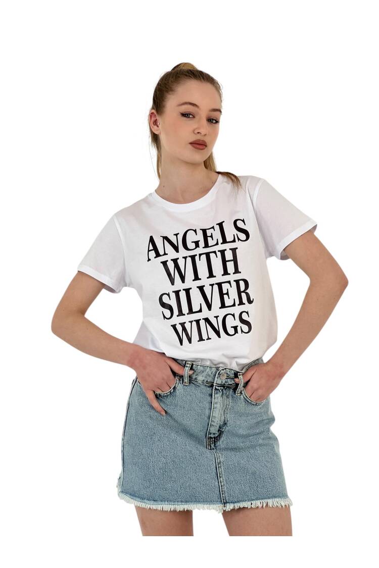 With Silver Wings Printed Black T-shirt