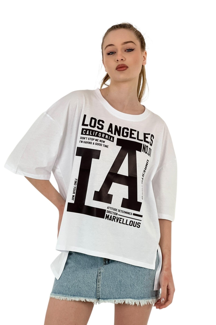 La Printed T-Shirt — Black & - MISS POEM - Globality Store - Women Clothes Wholesale Turkey
