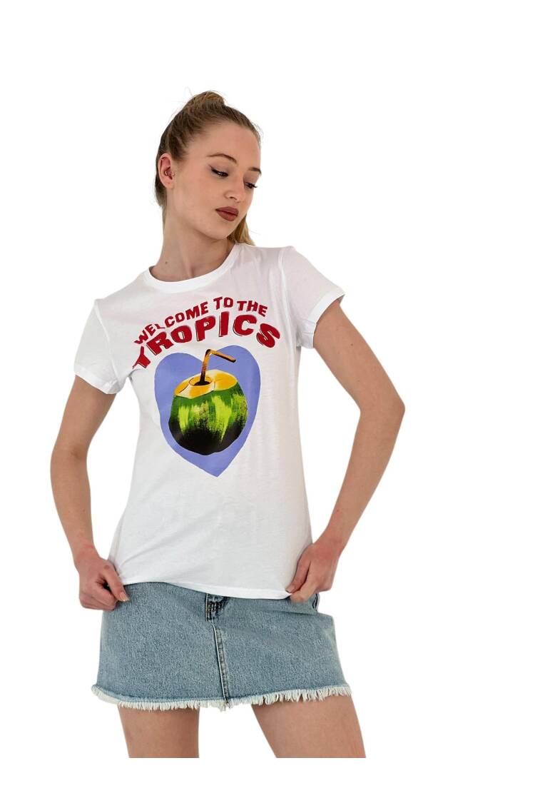Walnut Printed T-Shirt — Black & - MISS POEM - Globality Store - Women Clothes Wholesale Turkey