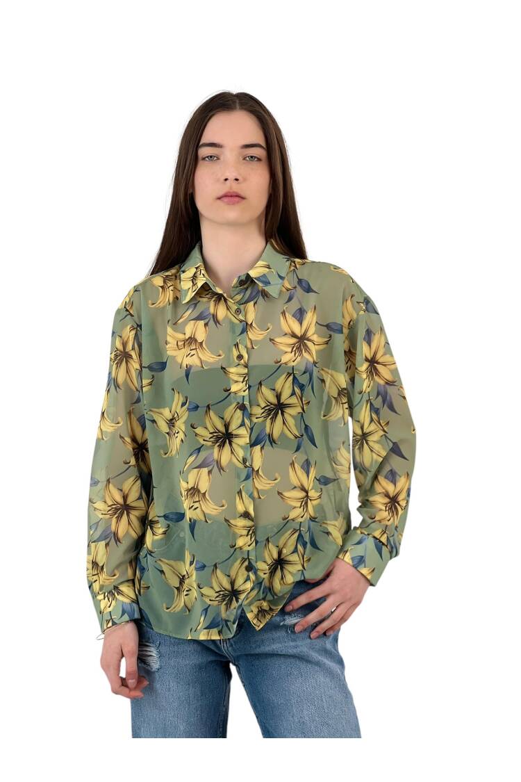 Floral Print Transparent Shirt