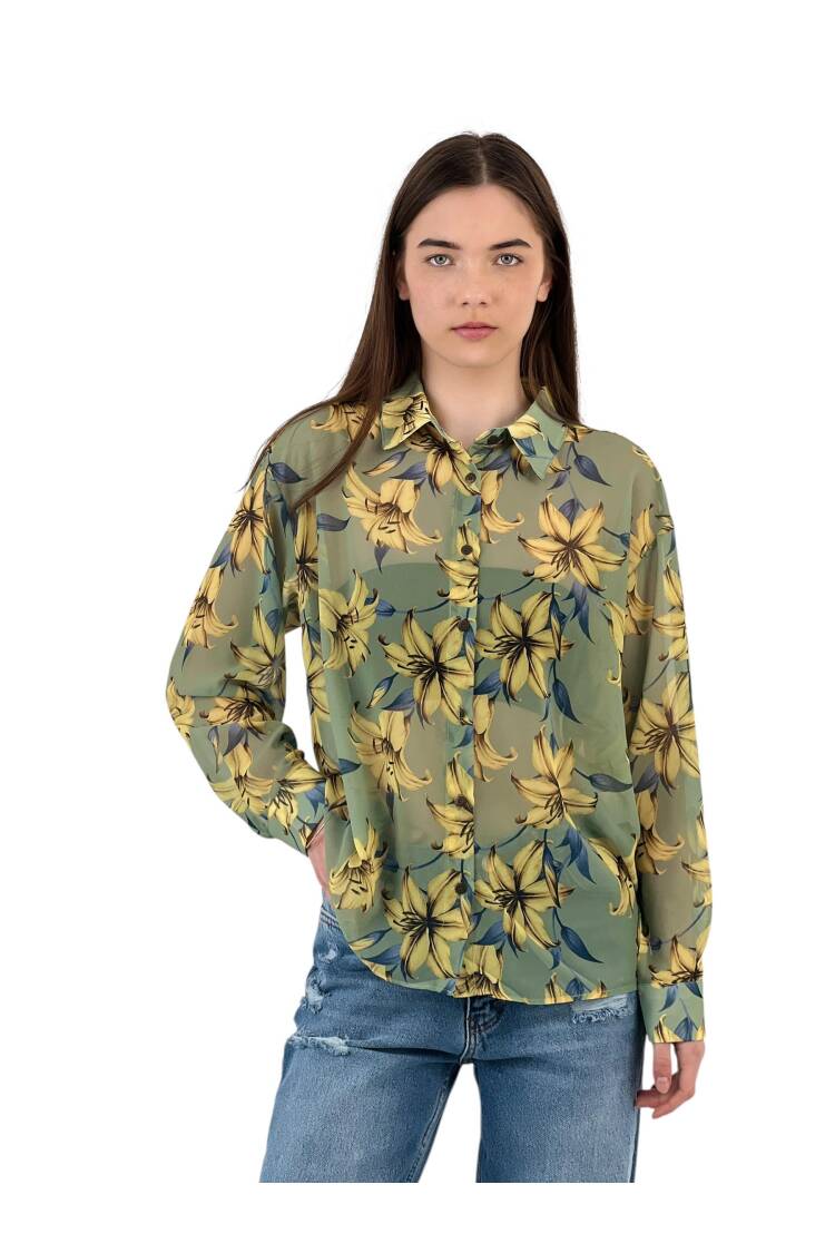 Floral Print Transparent Shirt