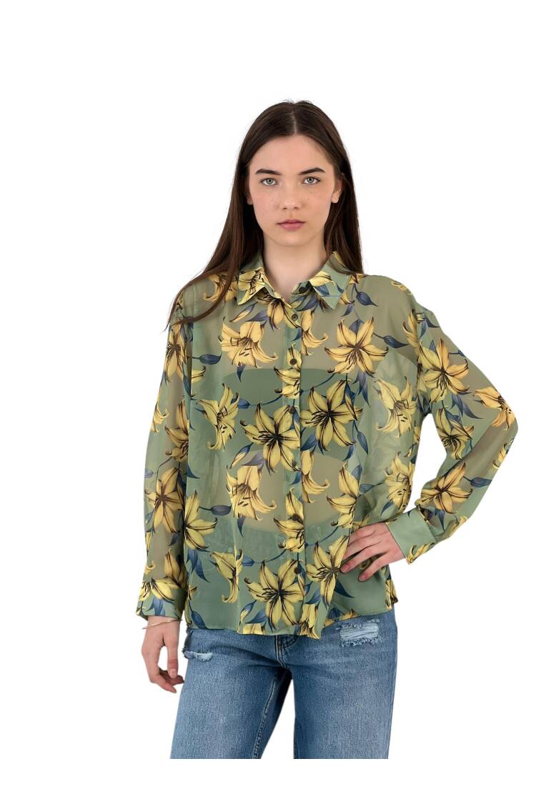 Floral Print Transparent Shirt
