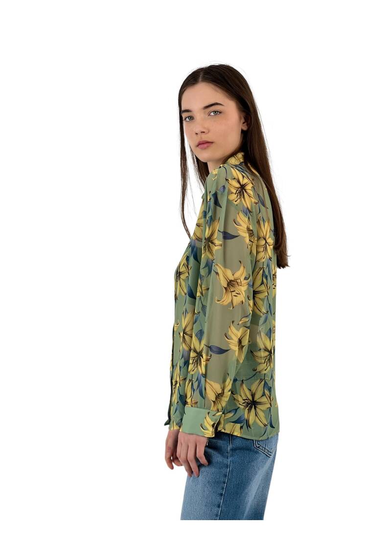 Floral Print Transparent Shirt
