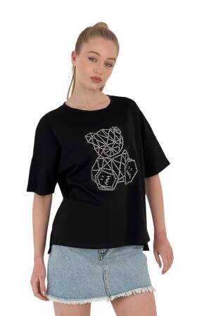 Teddy Bear Stone Printed Short Sleeve LooseT-Shirt - MISS POEM - Globality Store - Women Clothes Wholesale Turkey
