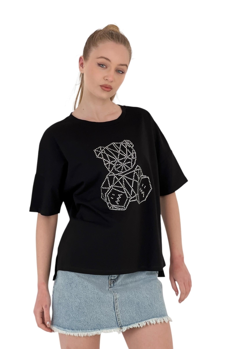 Teddy Bear Stone Printed Short Sleeve LooseT-Shirt