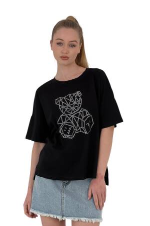 Teddy Bear Stone Printed Short Sleeve LooseT-Shirt - MISS POEM - Globality Store - Women Clothes Wholesale Turkey
