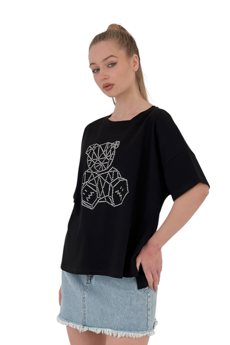 Teddy Bear Stone Printed Short Sleeve LooseT-Shirt