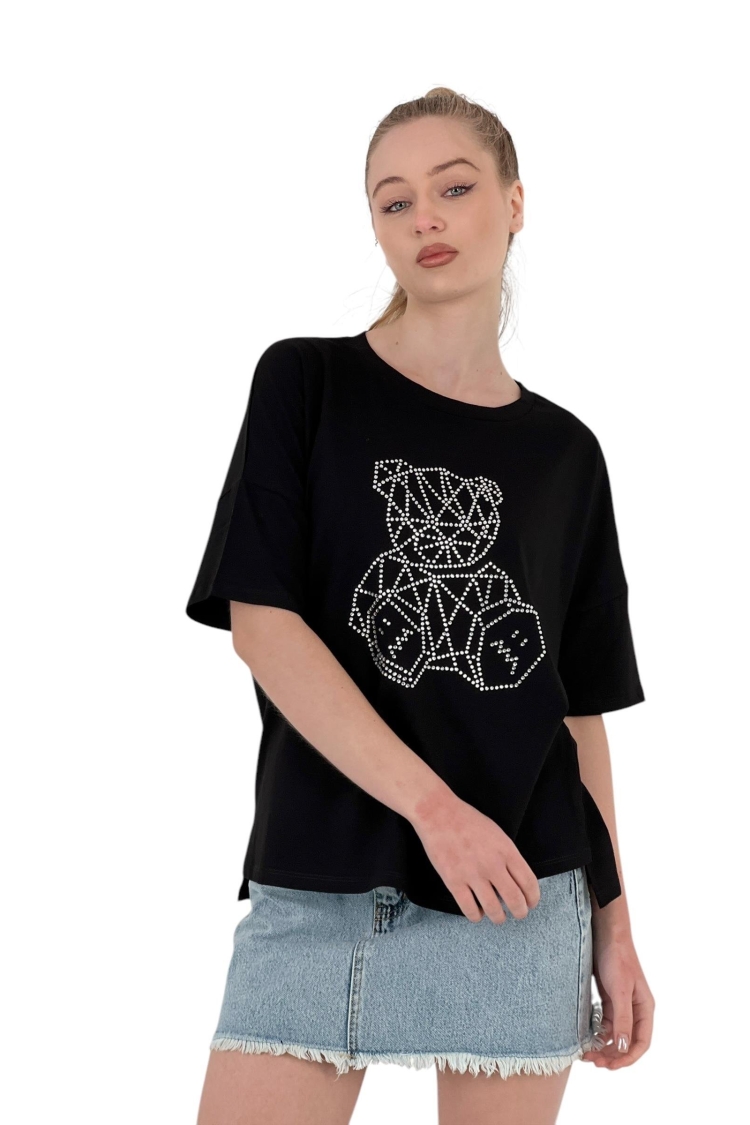 Teddy Bear Stone Printed Short Sleeve LooseT-Shirt