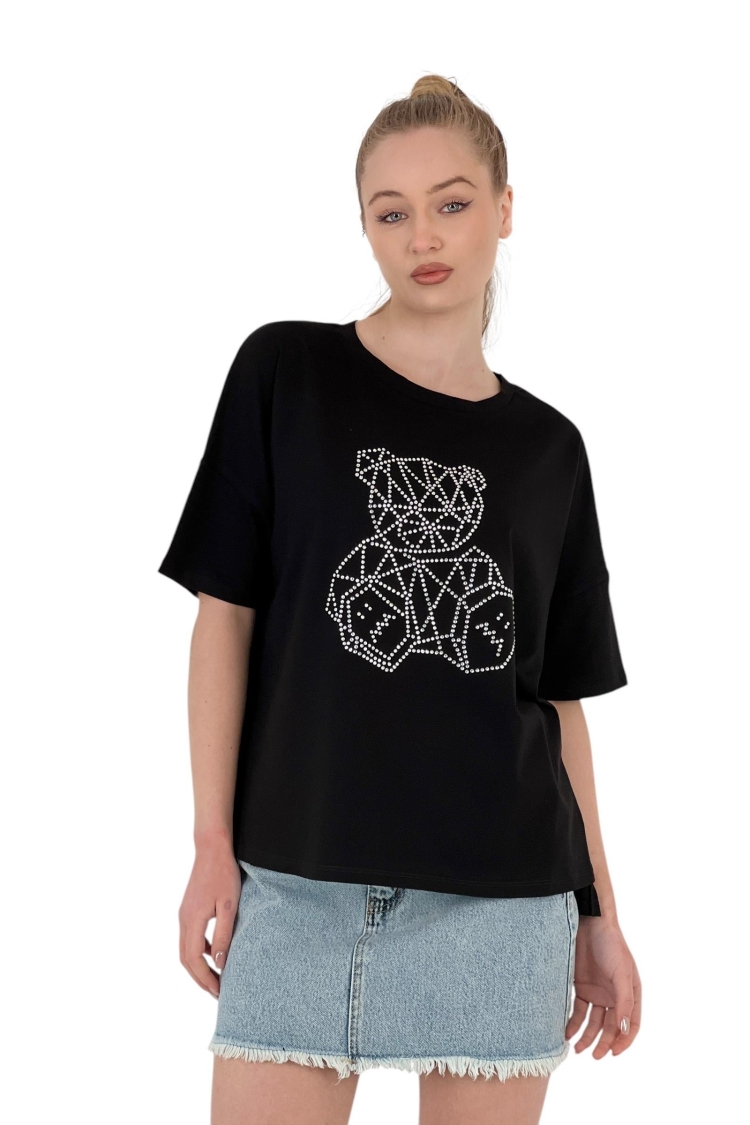 Teddy Bear Stone Printed Short Sleeve LooseT-Shirt