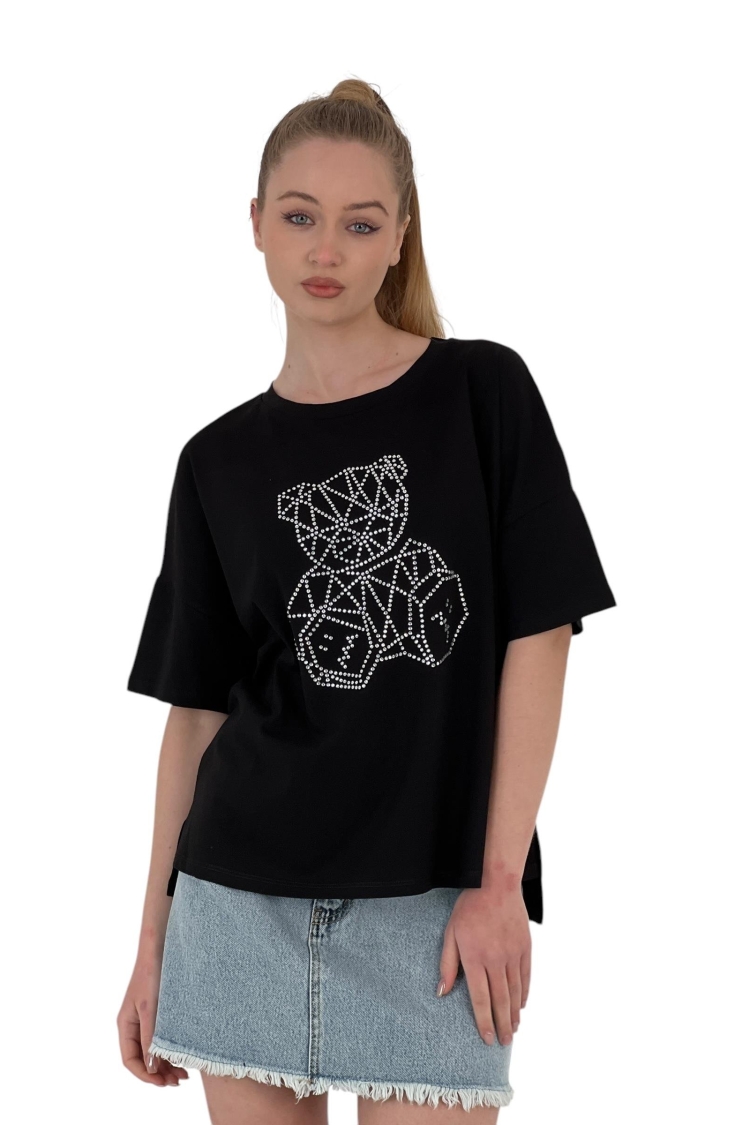 Teddy Bear Stone Printed Short Sleeve LooseT-Shirt