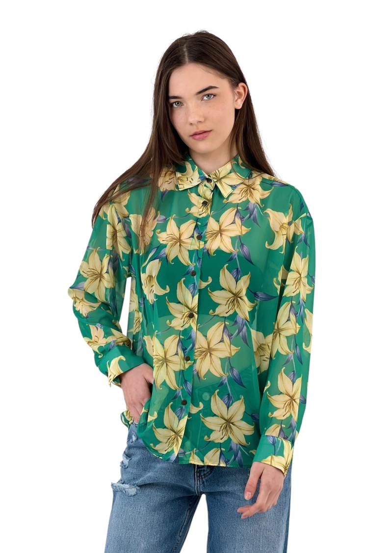 Floral Print Transparent Shirt