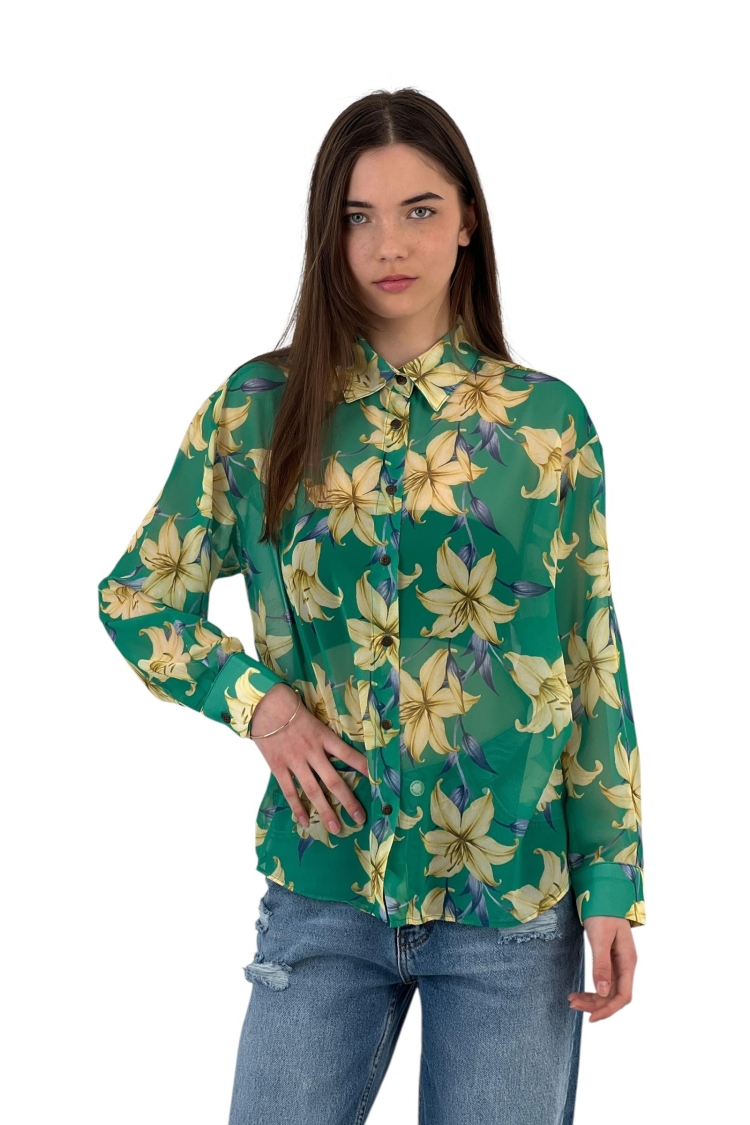 Floral Print Transparent Shirt