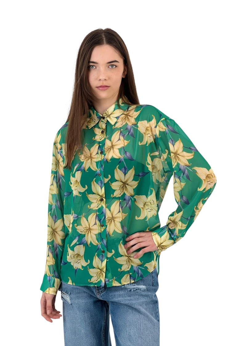 Floral Print Transparent Shirt