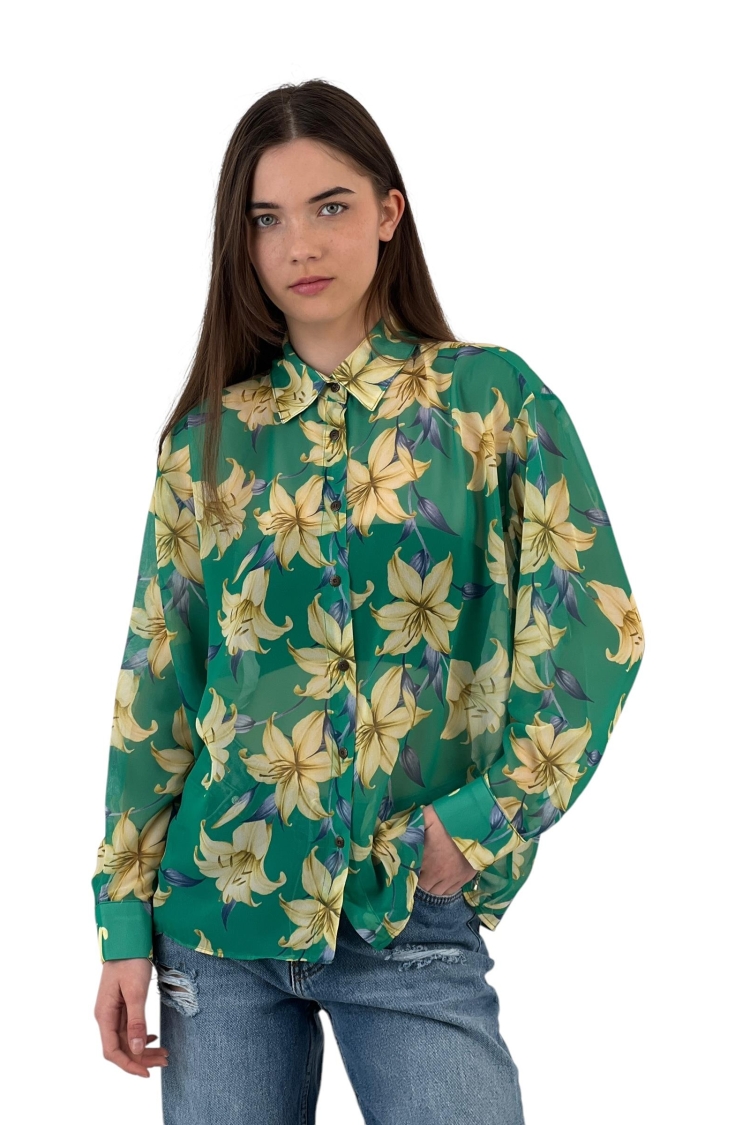 Floral Print Transparent Shirt