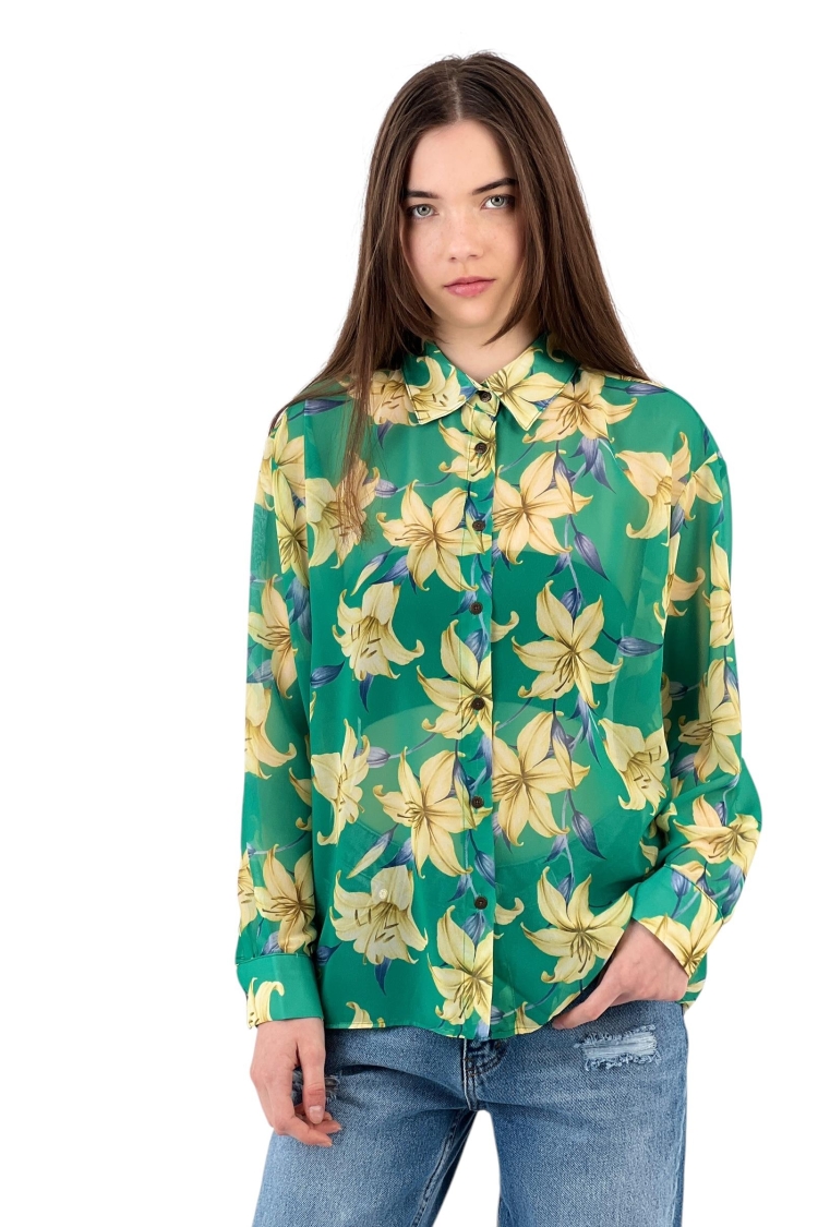 Floral Print Transparent Shirt
