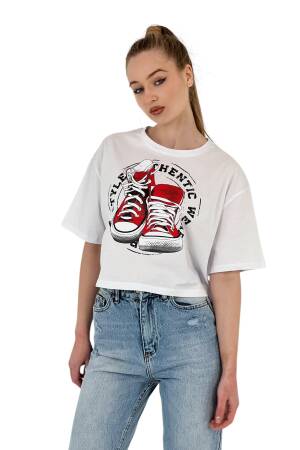Oversize Printed Short SleeveCrop T Shirt - MISS POEM - Globality Store - Women Clothes Wholesale Turkey