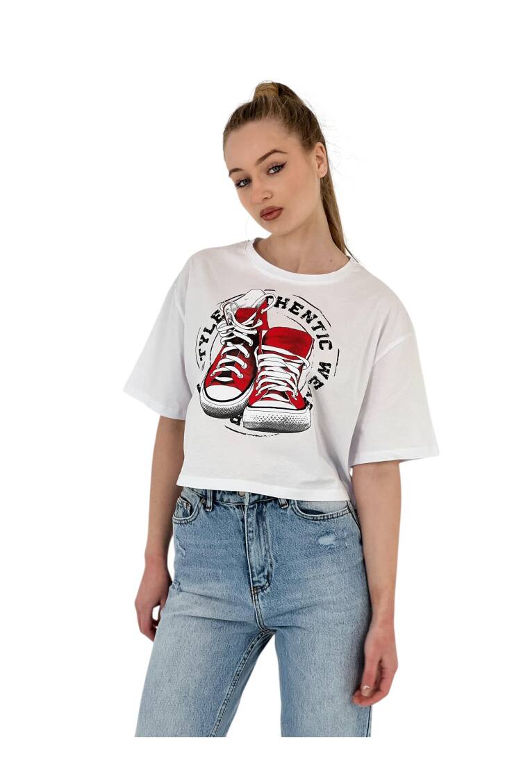 Oversize Printed Short SleeveCrop T Shirt