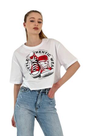 Oversize Printed Short SleeveCrop T Shirt - MISS POEM - Globality Store - Women Clothes Wholesale Turkey
