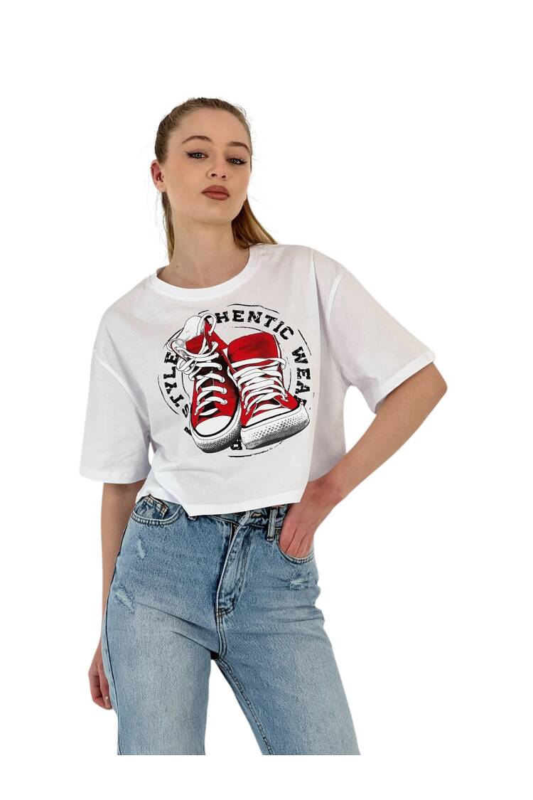 Oversize Printed Short SleeveCrop T Shirt
