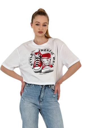 Oversize Printed Short SleeveCrop T Shirt - MISS POEM - Globality Store - Women Clothes Wholesale Turkey