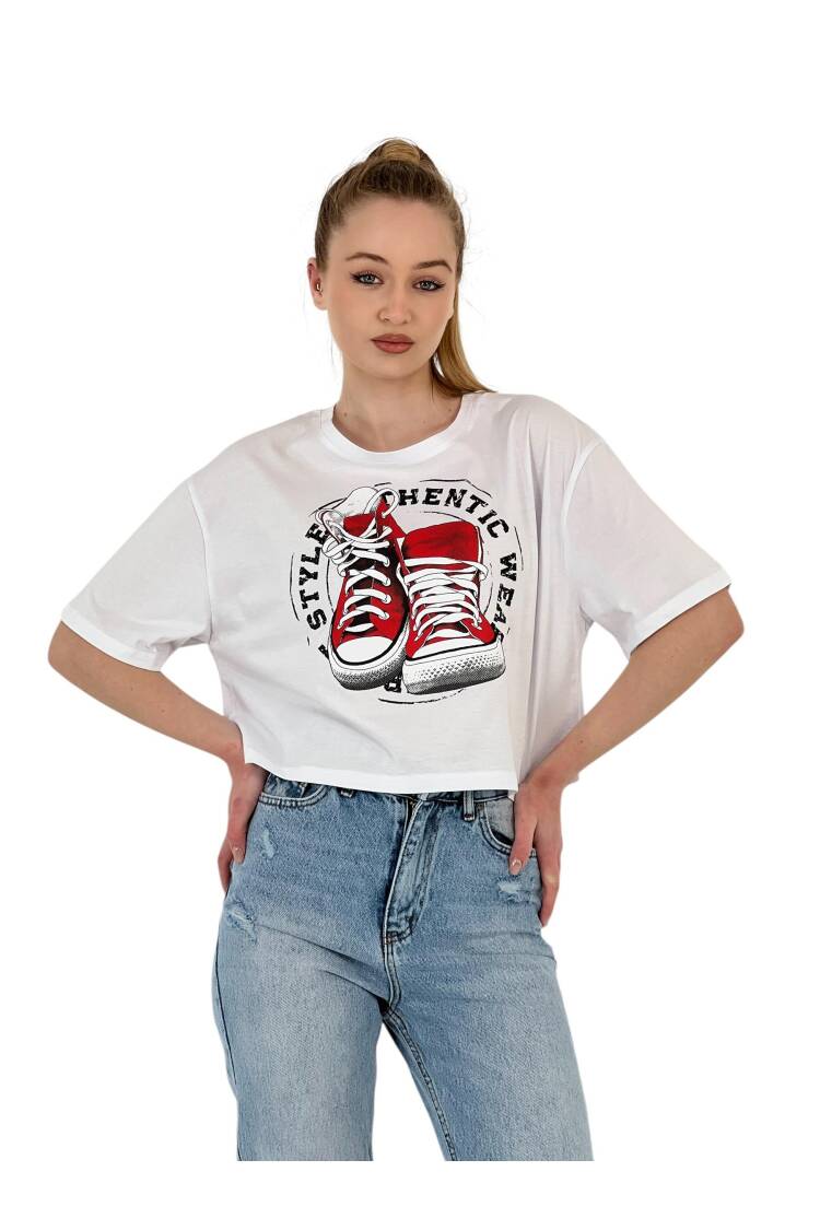 Oversize Printed Short SleeveCrop T Shirt