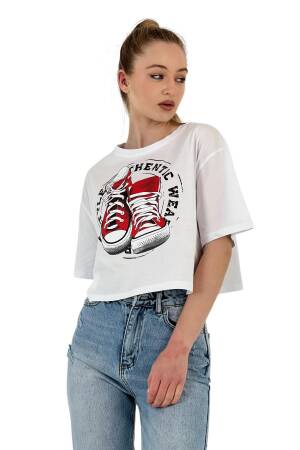 Oversize Printed Short SleeveCrop T Shirt - MISS POEM - Globality Store - Women Clothes Wholesale Turkey