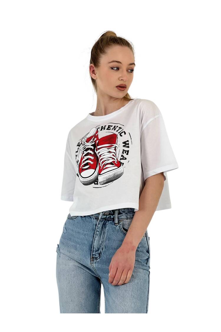 Oversize Printed Short SleeveCrop T Shirt - MISS POEM - Globality Store - Women Clothes Wholesale Turkey