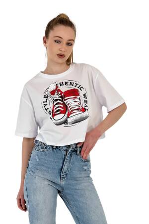 Oversize Printed Short SleeveCrop T Shirt - MISS POEM - Globality Store - Women Clothes Wholesale Turkey