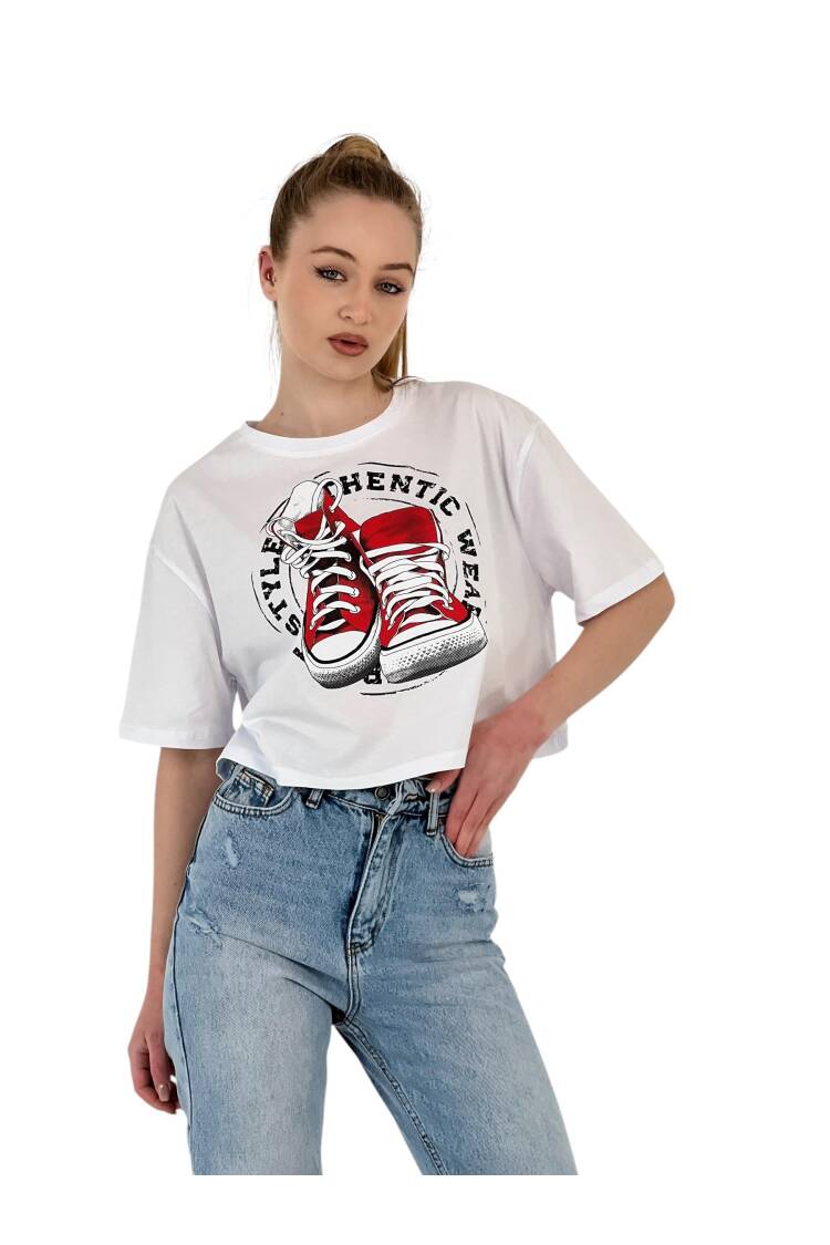 Oversize Printed Short SleeveCrop T Shirt