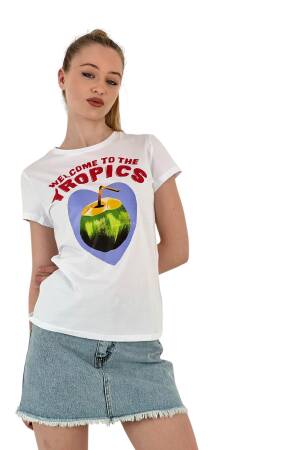 Fruit Printed Short Sleeve Summer Black T-shirt - MISS POEM - Globality Store - Women Clothes Wholesale Turkey