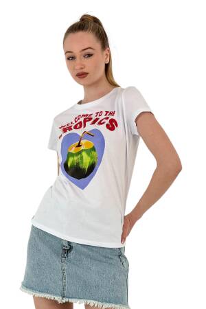 Fruit Printed Short Sleeve Summer Black T-shirt - MISS POEM - Globality Store - Women Clothes Wholesale Turkey