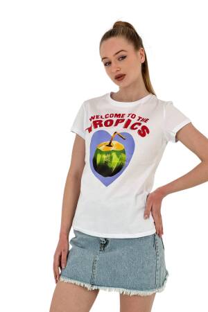 Fruit Printed Short Sleeve Summer Black T-shirt - MISS POEM - Globality Store - Women Clothes Wholesale Turkey